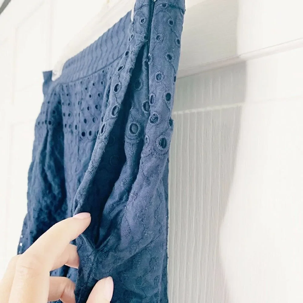 J. Crew Size 2 Scalloped Eyelet Shorts Navy Blue